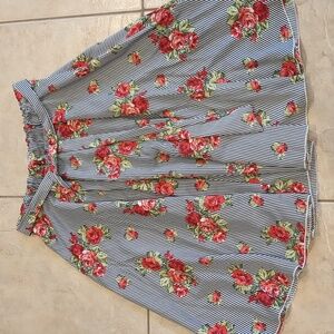 Rainbow Striped Floral Retro Style Skirt Size XL